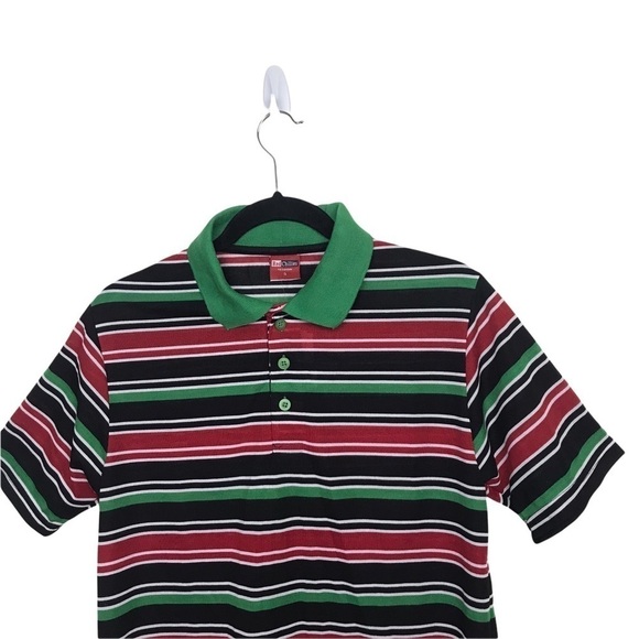 Vintage Red Chillies Green Red Stripe Short Sleeve Polo Shirt - Picture 3 of 8